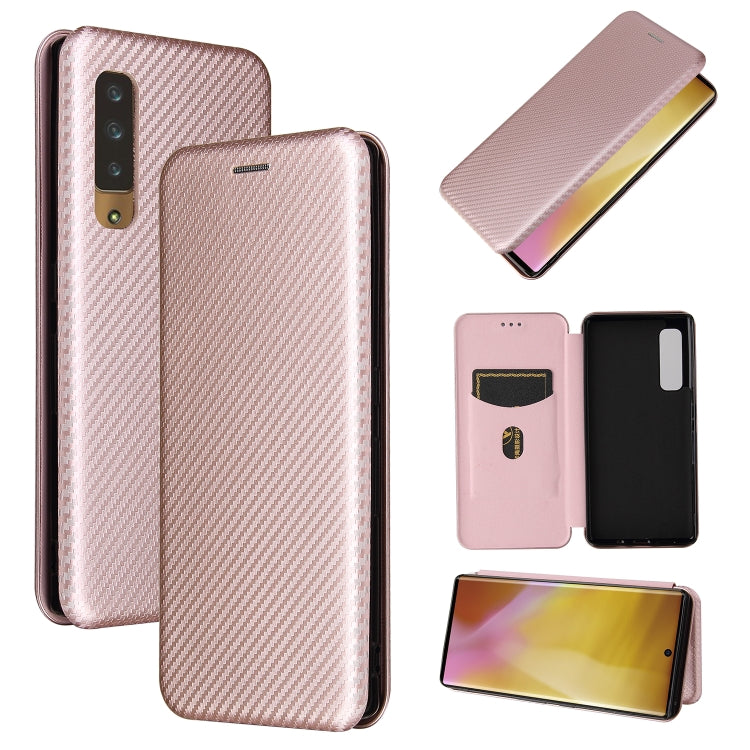 Carbon Fiber Texture Magnetic Horizontal Flip TPU + PC + PU Leather Case with Card Slot, For HTC Desire 20 Plus — For LG Wing 5G with Buckle