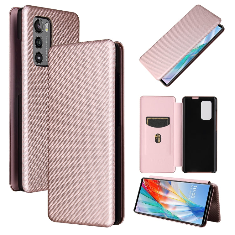 Carbon Fiber Texture Magnetic Horizontal Flip TPU + PC + PU Leather Case with Card Slot, For HTC Desire 20 Plus — Pink