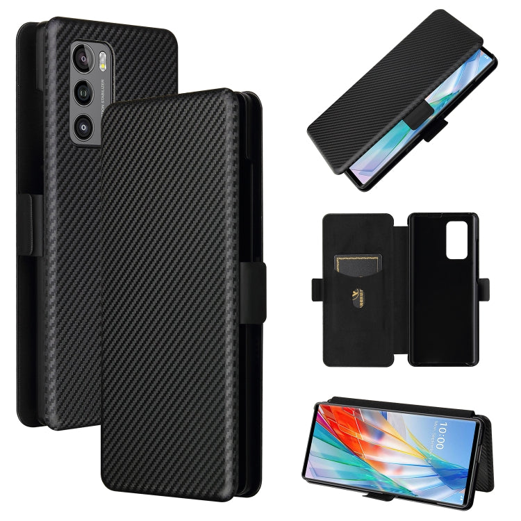 Carbon Fiber Texture Magnetic Horizontal Flip TPU + PC + PU Leather Case with Card Slot, For HTC Desire 20 Plus — Brown
