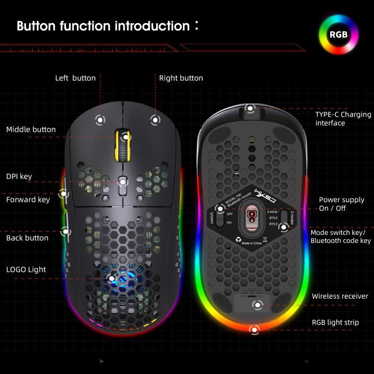 HXSJ T90 RGB Light Three-mode Wireless Gaming Mouse