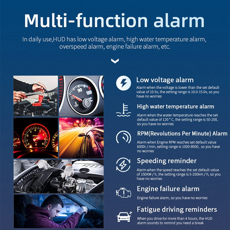 M12 OBD2 + GPS Mode Car Head-up Display HUD Overspeed / Speed / Water Temperature / Low Voltage / Fault Alarm