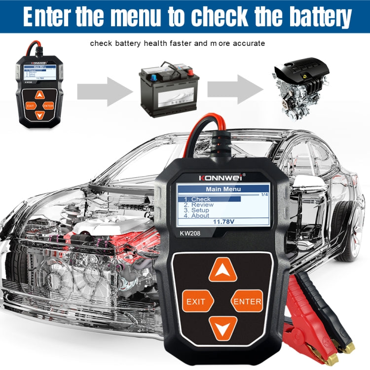 KONNWEI KW208 Car TFT Color Screen Battery Tester Support 8 Languages