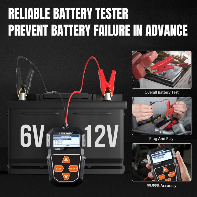 KONNWEI KW208 Car TFT Color Screen Battery Tester Support 8 Languages