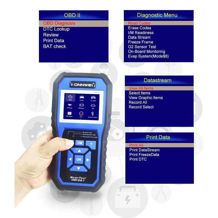 KONNWEI KW450 Car 2.8 inch TFT Color Screen Battery Tester Support 2 Languages / System XP WIN7 WIN8 WIN10