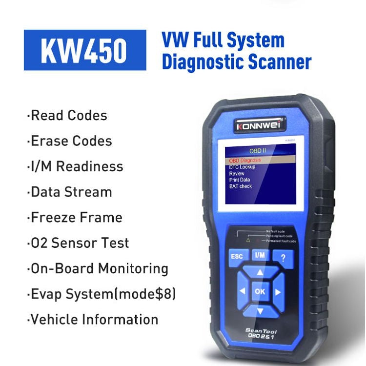 KONNWEI KW450 Car 2.8 inch TFT Color Screen Battery Tester Support 2 Languages / System XP WIN7 WIN8 WIN10