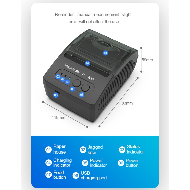 5811DD 58mm Bluetooth 4.0 Portable Thermal Bluetooth Receipt Printer