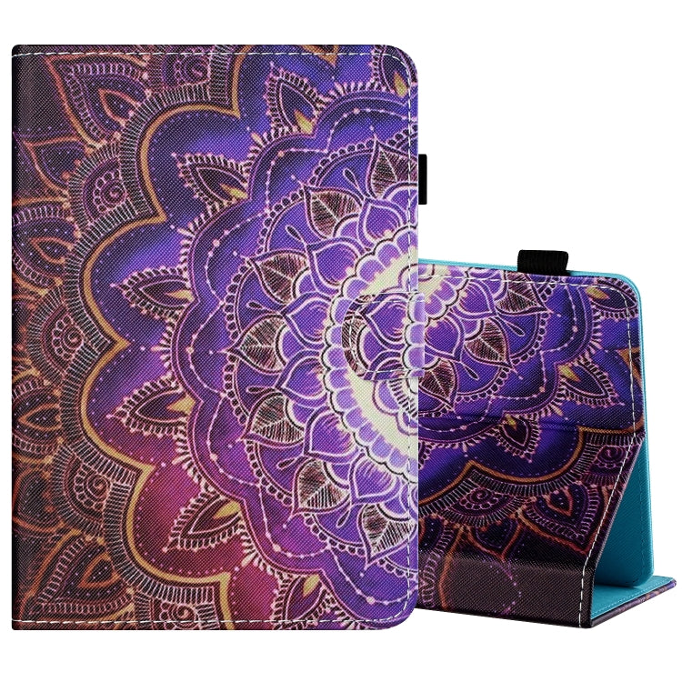 Sewing Thread Horizontal Painted Flat Leather Case with Pen Cover & Anti Skid Strip & Card Slot & Holder — Tree And Elephant