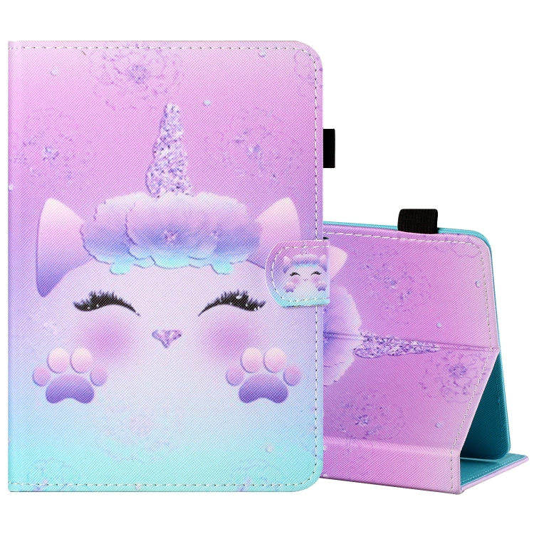 Sewing Thread Horizontal Painted Flat Leather Case with Pen Cover & Anti Skid Strip & Card Slot & Holder — Starry Sky