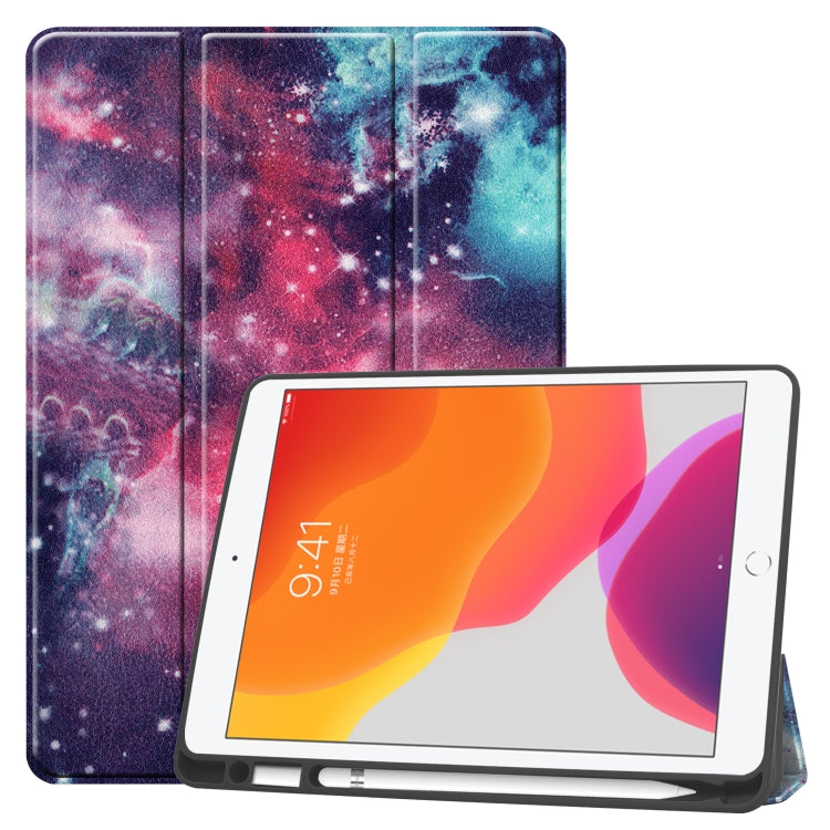 For iPad 10.2 Colored Drawing Horizontal Flip Leather Case with Three-folding Holder & Sleep / Wake-up Function — view 11