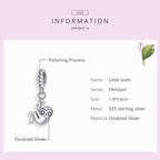 S925 Sterling Silver Cute Little Sloth Pendant DIY Bracelet Necklace Accessories