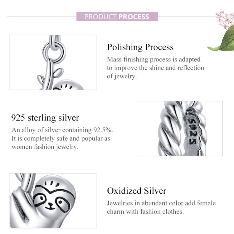 S925 Sterling Silver Cute Little Sloth Pendant DIY Bracelet Necklace Accessories