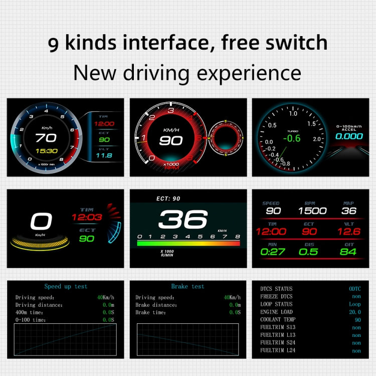 Car HUD Head-up Display Speed / Water Temperature / Voltage Display, F9 OBD2