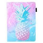 For iPad 10.2 inch Coloured Drawing Pattern Horizontal Flip Leather Case with Holder & Card Slots & Photo Frame — Blue Pink Pineapple