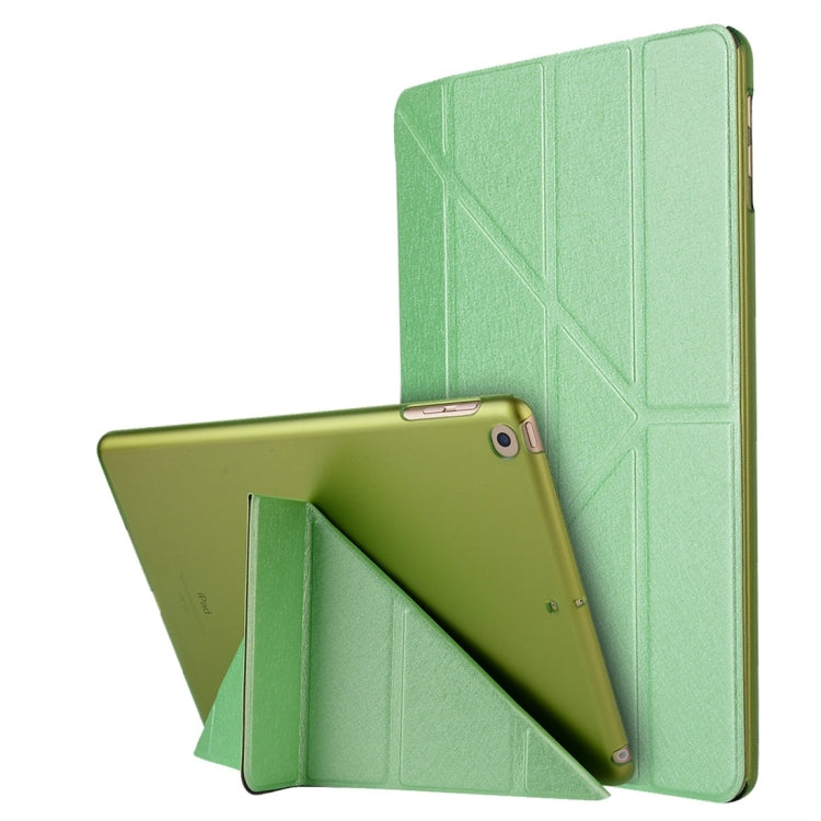 For iPad 10.2 inch Silk Texture Horizontal Deformation Flip Leather Case with Holder — Blue