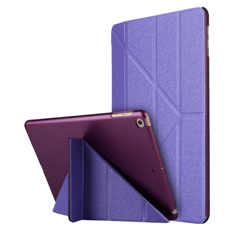 For iPad 10.2 inch Silk Texture Horizontal Deformation Flip Leather Case with Holder — Light Blue
