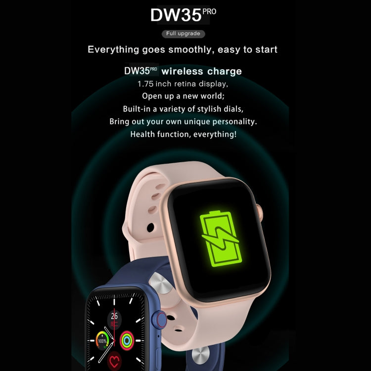 DW35PRO 1.75 inch Color Screen IPX7 Waterproof Smart Watch, Support Bluetooth Answer & Reject / Sleep Monitoring / Heart Rate Monitoring, Style: Silicone Strap