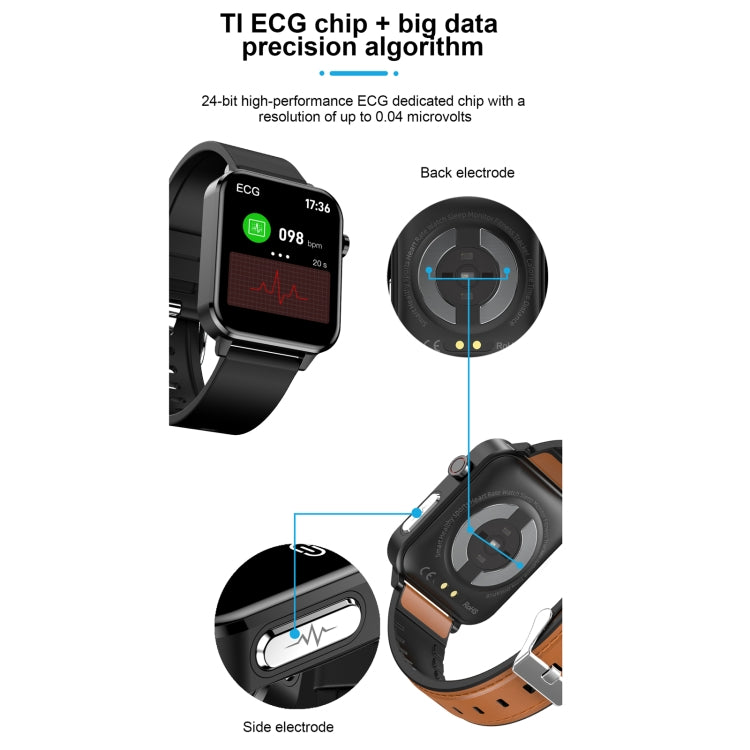 E86 1.7 inch TFT Color Screen IP68 Waterproof Smart Watch, Support Blood Oxygen Monitoring / Body Temperature Monitoring / AI Medical Diagnosis, Style: Leather Strap