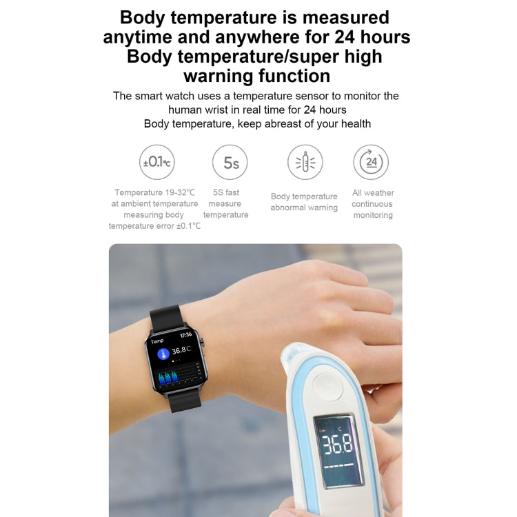 E86 1.7 inch TFT Color Screen IP68 Waterproof Smart Watch, Support Blood Oxygen Monitoring / Body Temperature Monitoring / AI Medical Diagnosis, Style: Leather Strap