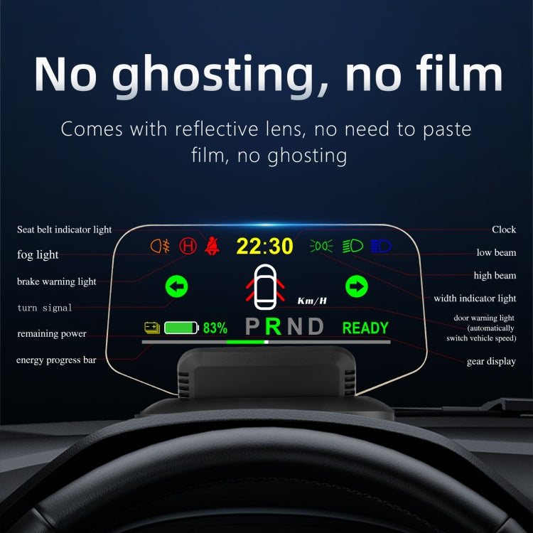 T1 5.1 inch Car HUD Head-up Display Overspeed Alarm / Remaining Battery Percentage Display for Tesla Model 3 / Y