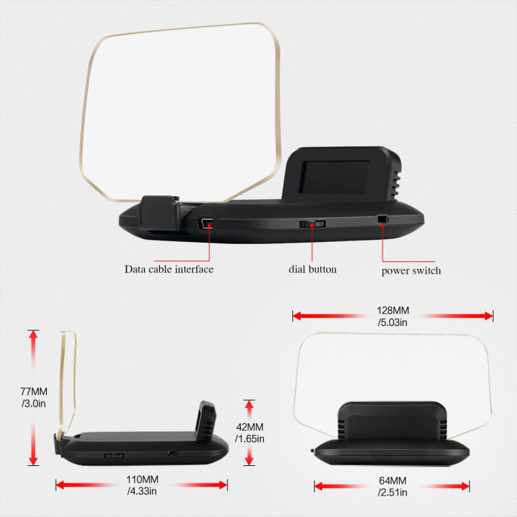 T1 5.1 inch Car HUD Head-up Display Overspeed Alarm / Remaining Battery Percentage Display for Tesla Model 3 / Y