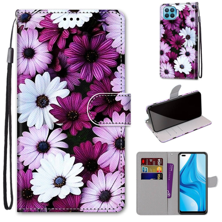 Coloured Drawing Cross Texture Horizontal Flip PU Leather Case with Holder & Card Slots & Wallet & Lanyard — Purple Green Starry Sky