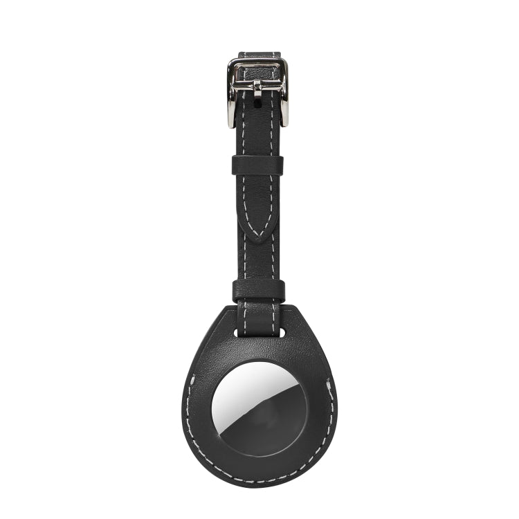 Shockproof Anti-scratch Leather Protective Case Cover with Hang Loop For AirTag 2nd Gen / AirTag 1st Gen — Black