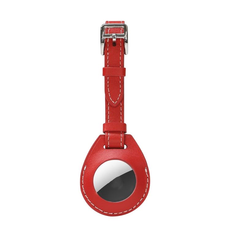 Shockproof Anti-scratch Leather Protective Case Cover with Hang Loop For AirTag 2nd Gen / AirTag 1st Gen — Red