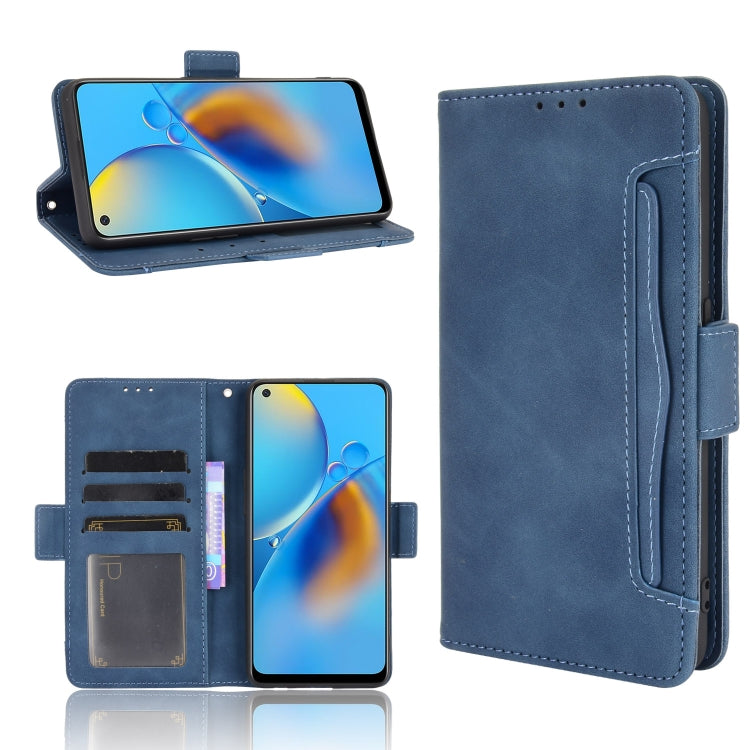 Skin Feel Calf Pattern Horizontal Flip Leather Case with Holder & Card Slots & Photo Frame — Blue