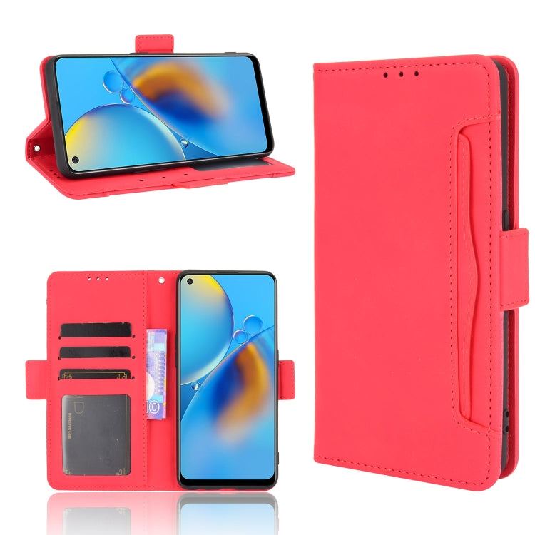 Skin Feel Calf Pattern Horizontal Flip Leather Case with Holder & Card Slots & Photo Frame — Red