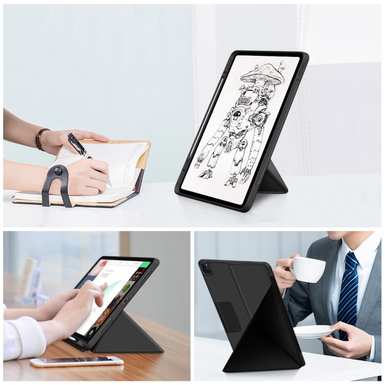 Cloth Texture Multi-folding Horizontal Flip PU Leather Shockproof Case with Holder & Sleep / Wake-up Function