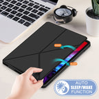 Cloth Texture Multi-folding Horizontal Flip PU Leather Shockproof Case with Holder & Sleep / Wake-up Function