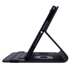 Calf Pattern Double Folding Design Embossed Leather Case with Holder & Card Slots & Pen Slot & Elastic Band — Black