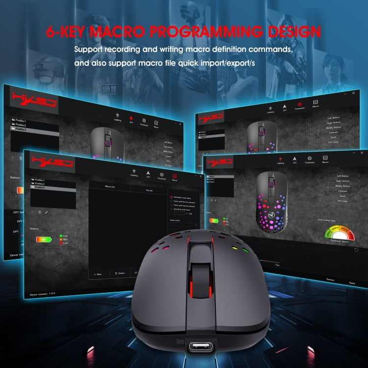 HXSJ T100 10000 DPI RGB Macro Definition Wired Wireless Dual-mode Mouse