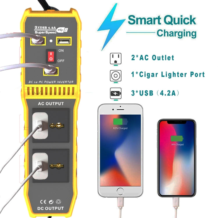 300W Car Power Inverter with Three USB, 12V to 110V