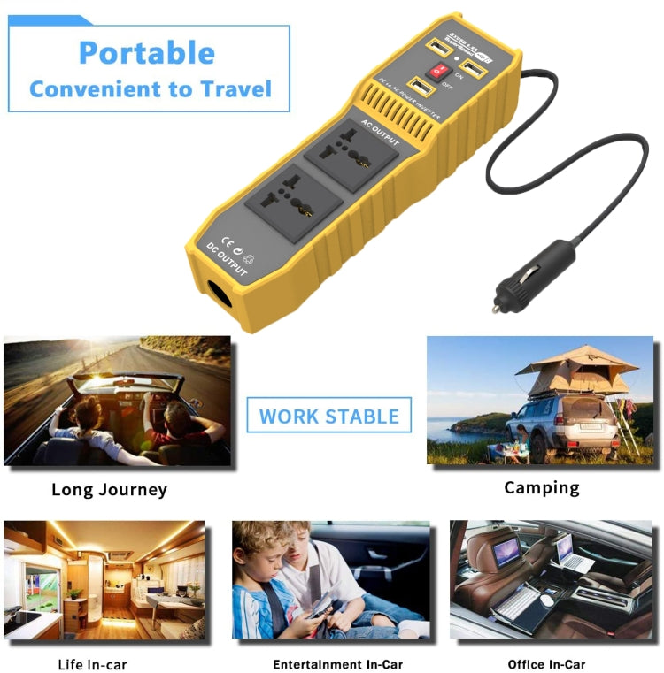 300W Car Power Inverter with Three USB, 12V to 110V