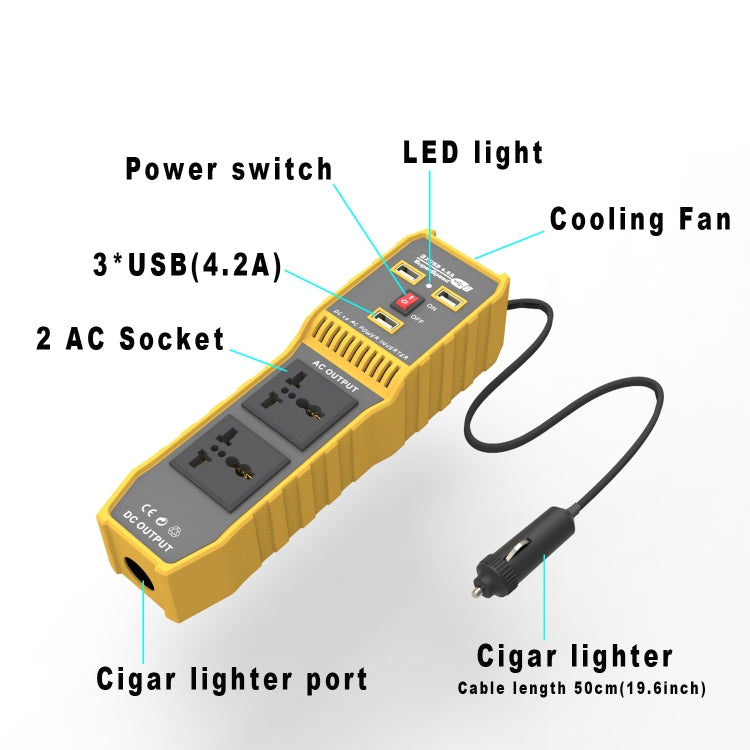 300W Car Power Inverter with Three USB, 12V to 220V