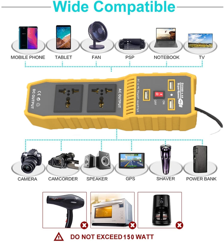 300W Car Power Inverter with Three USB, 12V to 220V