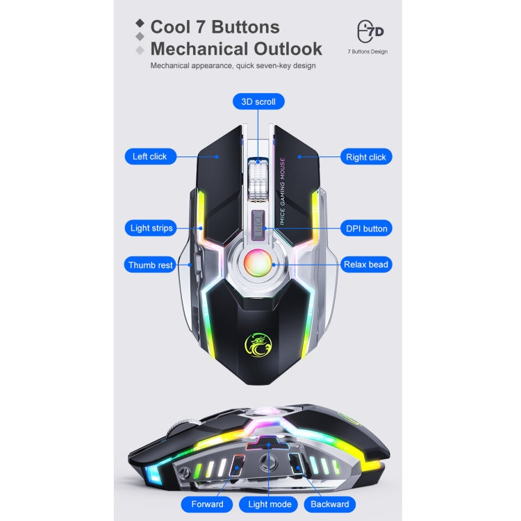 iMICE G7 Colorful Streamer Lights Rechargeable Silent Wireless Mouse
