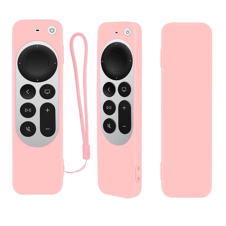 Silicone Protective Case Cover with Rope For Apple TV 4K 4th Siri Remote Controller — Pink