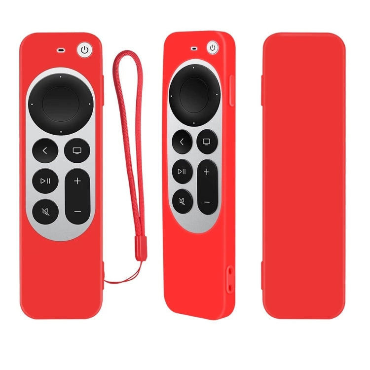 Silicone Protective Case Cover with Rope For Apple TV 4K 4th Siri Remote Controller — Red