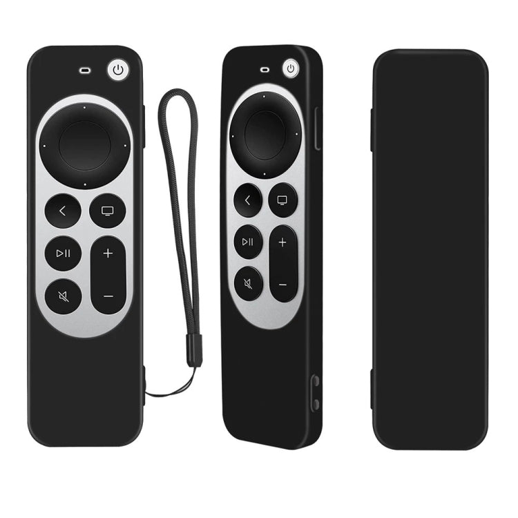 Silicone Protective Case Cover with Rope For Apple TV 4K 4th Siri Remote Controller — Black
