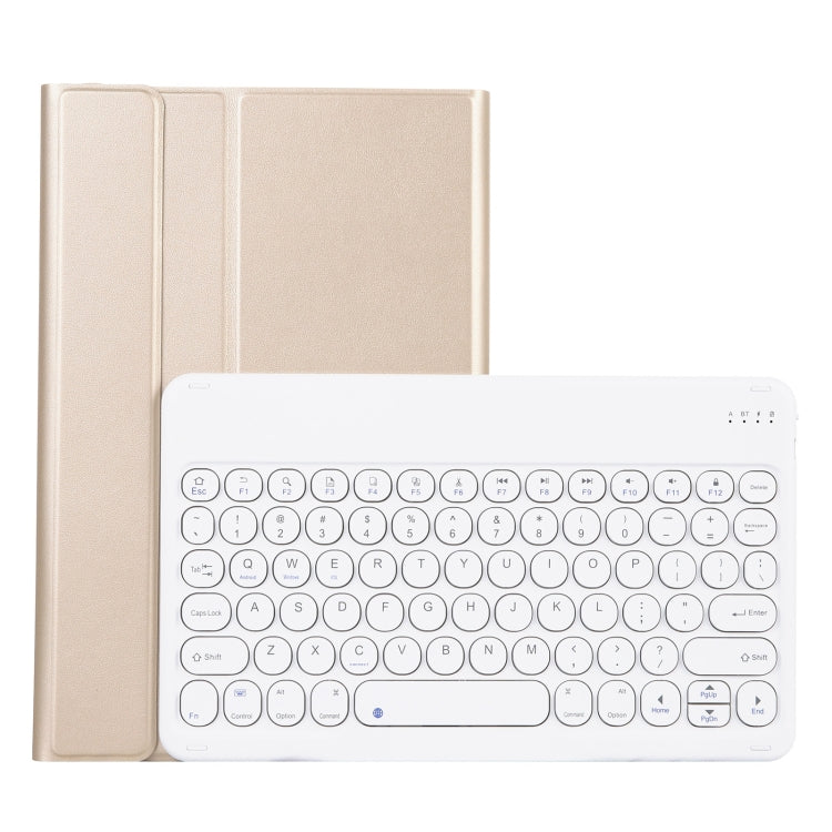 YAM12 Lambskin Texture Detachable Round Keycap Bluetooth Keyboard Leather Case with Holder — Gold