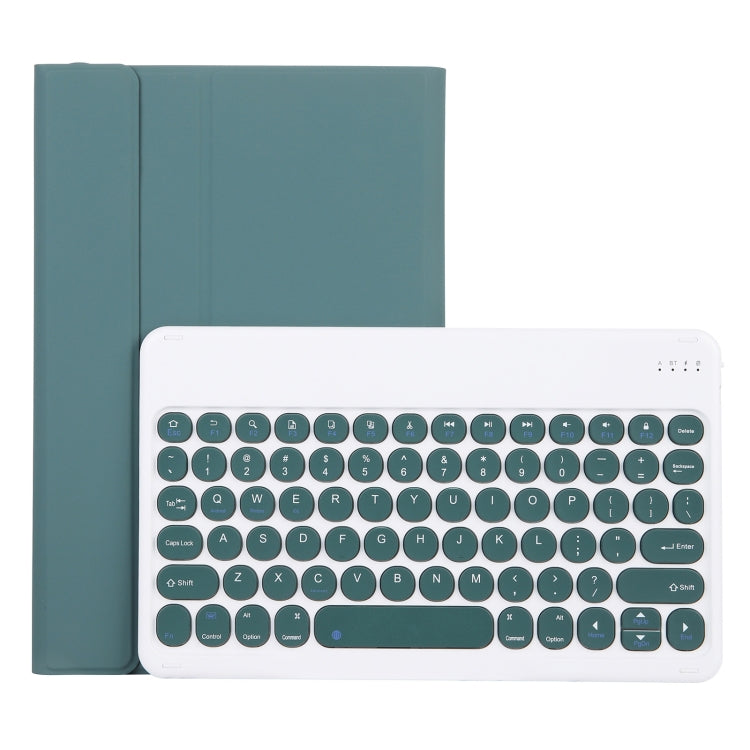 YAM12 Lambskin Texture Detachable Round Keycap Bluetooth Keyboard Leather Case with Holder — Dark Green