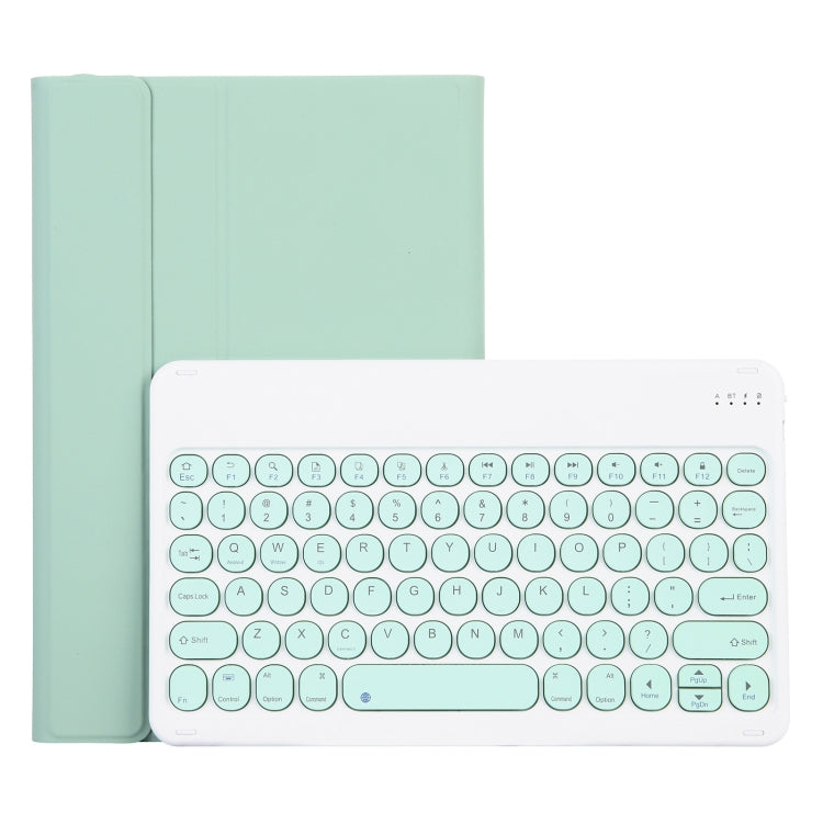 YAM12 Lambskin Texture Detachable Round Keycap Bluetooth Keyboard Leather Case with Holder — Light Green