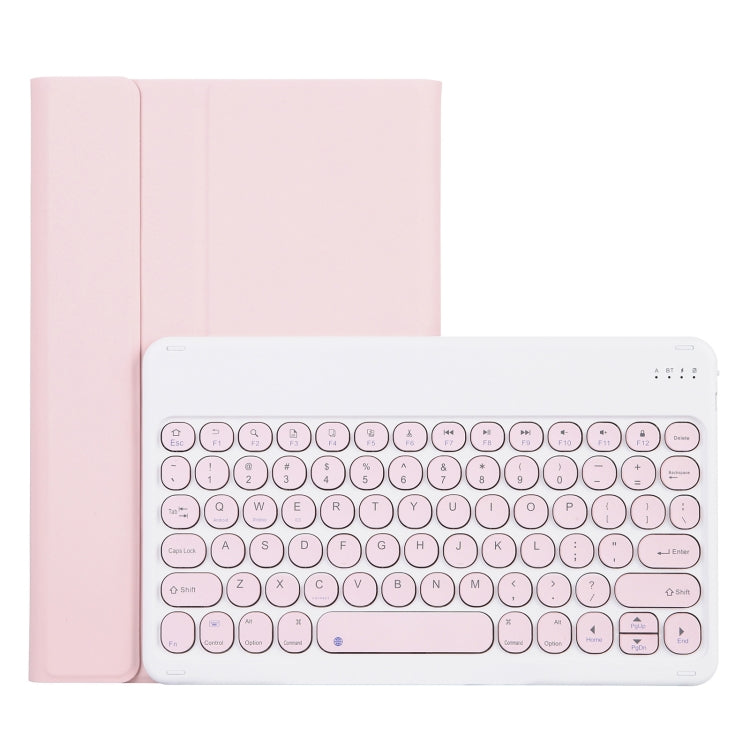 YAM12 Lambskin Texture Detachable Round Keycap Bluetooth Keyboard Leather Case with Holder — Pink