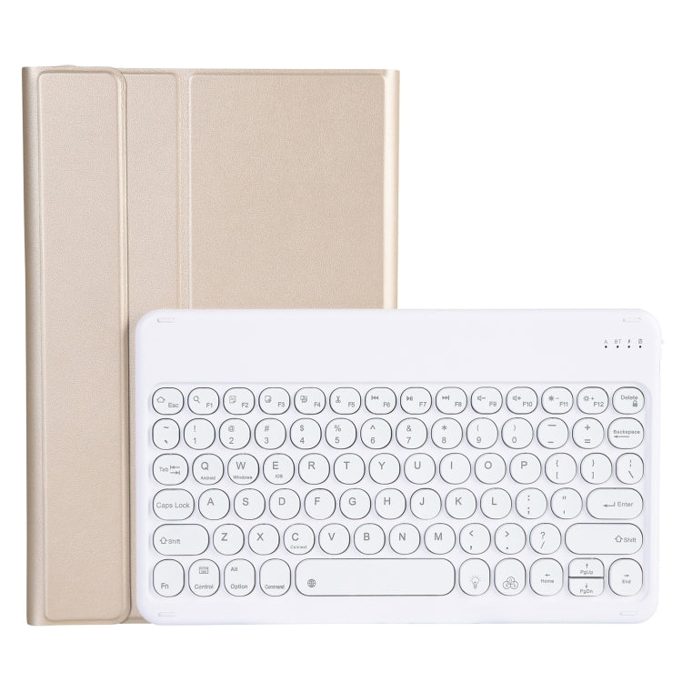 YAM13 Backlight Style Lambskin Texture Detachable Round Keycap Bluetooth Keyboard Leather Case with Holder