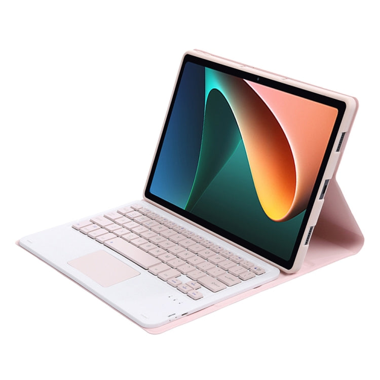 AN05-A Ultra-thin Detachable Lambskin Texture TPU Bluetooth Keyboard Leather Case with Holder & Touchpad For Xiaomi Pad 5 / 5 Pro — Pink