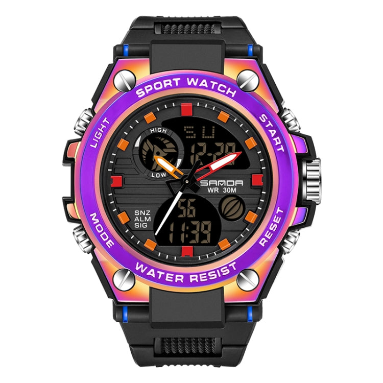 SANDA Dual Digital Display Luminous Stopwatch Chronograph Alarm Clock Men Quartz Sports Watch — 739 Symphony Blue