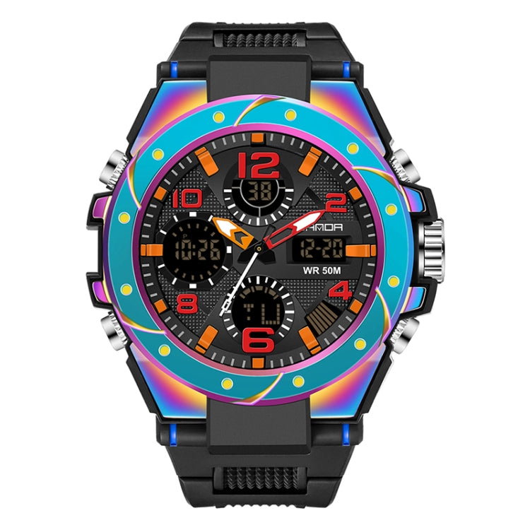 SANDA Dual Digital Display Luminous Stopwatch Chronograph Alarm Clock Men Quartz Sports Watch — 739 Symphony Purple