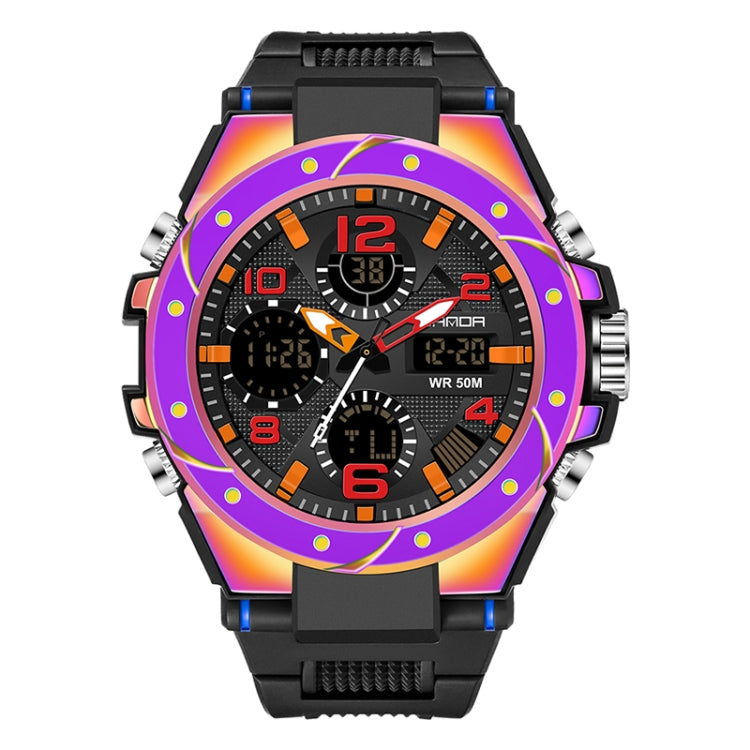 SANDA Dual Digital Display Luminous Stopwatch Chronograph Alarm Clock Men Quartz Sports Watch — 6008 Symphony Blue